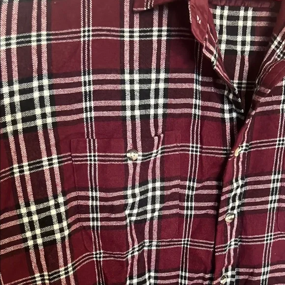 Men's Burgundy Plaid Casual Button Down Shirt - Picture 3 of 5